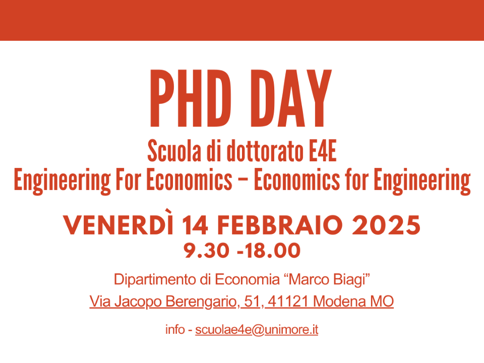 PhD Day UniMoRe con presentazione delle Tesi di Dottorato in Ingegneria ed Economia - 14 febbraio ore 9.30