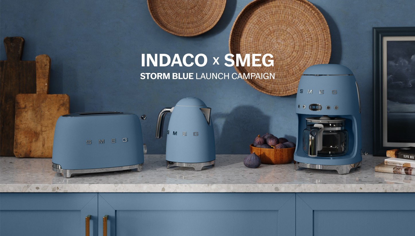 Storm Blue: la nuova tonalità Smeg prende vita con la campagna firmata da Indaco